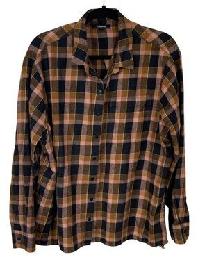 Madewell Flannel Ex-Boyfriend Shirt Gideon Plaid XXL Button Front Brown Black